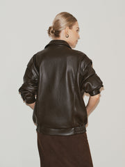 Lapel PU Leather Jacket