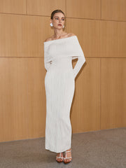 Textured Off-Shoulder Mermaid Hem Midi Dress