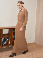 Mid-Waist Button Detail Sweater Skirt