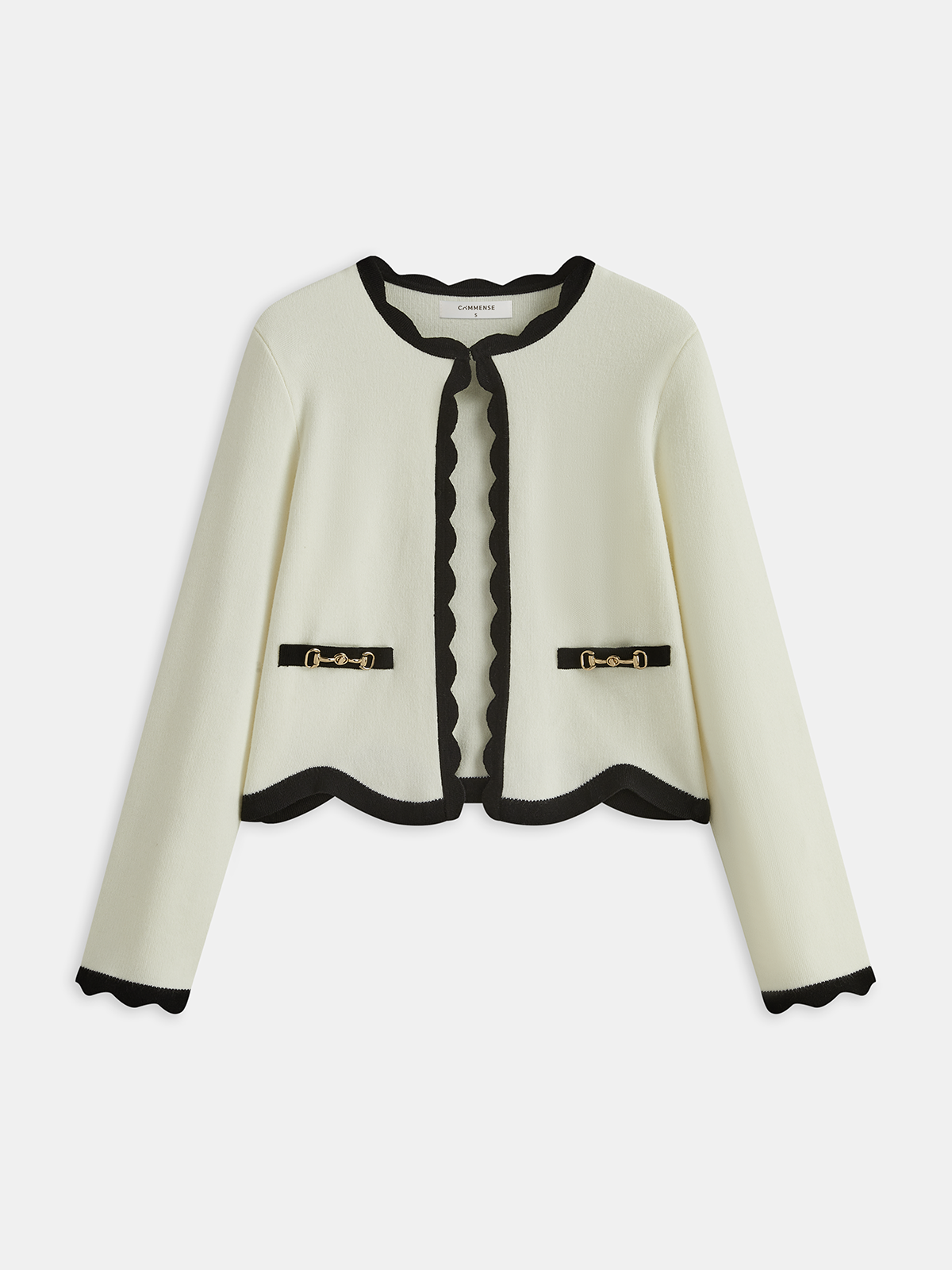 Contrast Scallop Trim Knit Cardigan