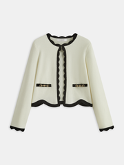 Contrast Scallop Trim Knit Cardigan