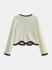 Contrast Scallop Trim Knit Cardigan