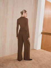 Wrap-Front Ruched V-Neck Collared T-Shirt