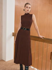 Turtleneck Sleeveless Knit Maxi Dress without Belt