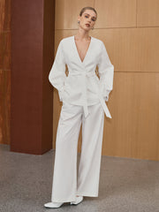 Belted Lantern Sleeve Blazer