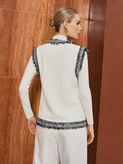 Oversized Contrast Fringe Trim Textured Vest