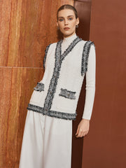 Oversized Contrast Fringe Trim Textured Vest