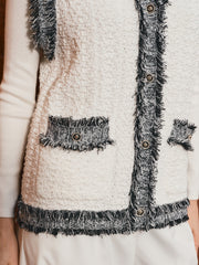 Oversized Contrast Fringe Trim Textured Vest