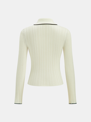 Contrast Trim Wool Blend Polo Neck Sweater