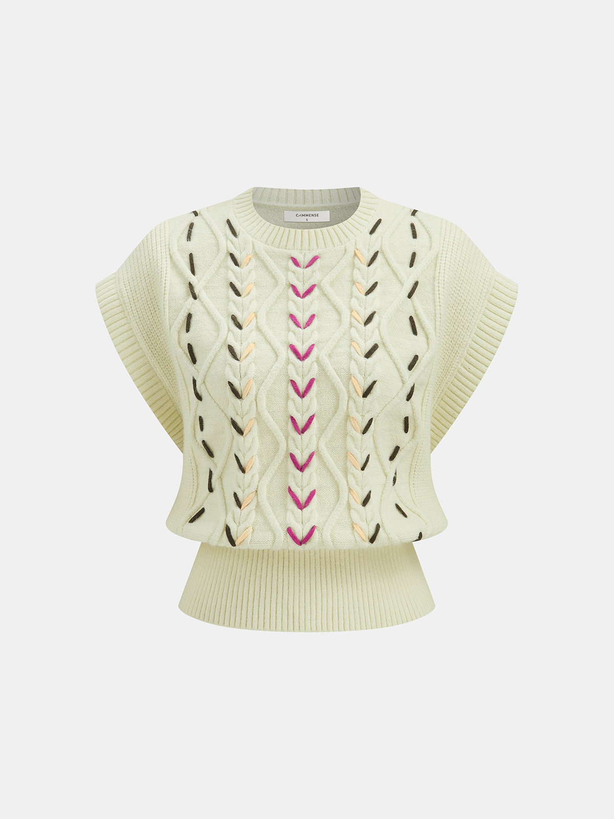 Cable Knit Contrast Stitched Sweater Vest