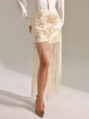 Floral Embroidered Fringe Mini Skirt