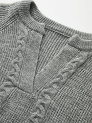 Cable Knit V-neck Puff Sleeve Sweater