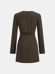 Belted V-Neck Tailored Dress