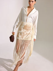 Floral Embroidered Fringe Mini Skirt