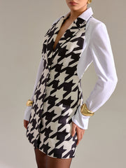 Houndstooth Shirt-Paneled Mini Dress