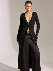 Metal Button Longline Knit Cardigan Dress