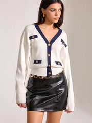 Contrast Trim Metal Button Cardigan