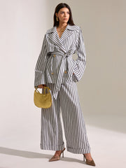 Striped Cotton Wide-Leg Pants