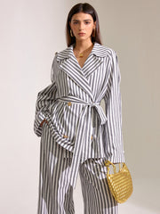 Striped Cotton Belted Trench Coat
