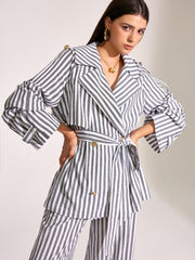 Striped Cotton Belted Trench Coat