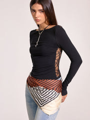 Long Sleeve Lace Backless T-Shirt