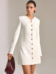 Metal Button-Front V-Neck Mini Dress