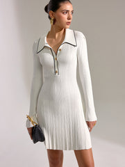 Contrast Trim Collar Long Sleeve Mini Dress