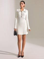 Contrast Trim Collar Long Sleeve Mini Dress