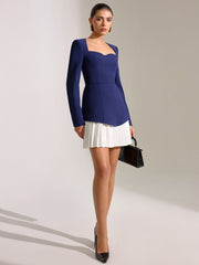 Contrast Pleated Hem Square Neck Mini Dress