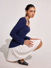 Contrast Pleated Hem Square Neck Mini Dress