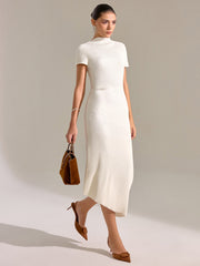 Mock Neck Short Sleeve Asymmetric Hem Maxi Dress