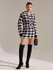 Checkered Wool Blend Mini Skirt