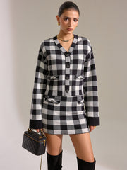 Checkered Wool Blend Mini Skirt