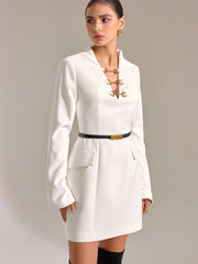 Horsebit Decor V-Neck Dress