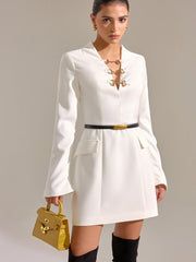 Horsebit Decor V-Neck Dress