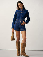 High-Waisted Button-Front Denim Short