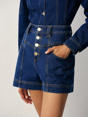 High-Waisted Button-Front Denim Short