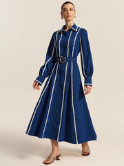 Contrast Lace-Trimmed Belted Shirt Dress