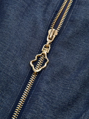 Denim Short Sleeved Zip-Front Mini Dress