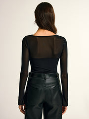 Mesh Panel Ruched Long Sleeve Bodysuit
