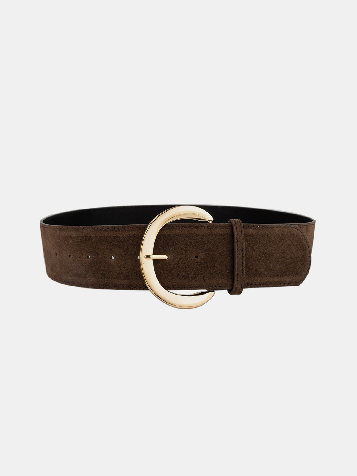 Gold Crescent Buckle Wide Suede Belt