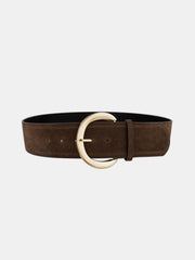 Gold Crescent Buckle Wide Suede Belt