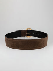 Gold Crescent Buckle Wide Suede Belt