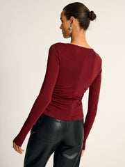 Wool Blend Ruched Long Sleeve T-Shirt
