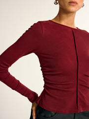 Wool Blend Ruched Long Sleeve T-Shirt