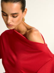 Asymmetric Off-Shoulder Split Long Sleeve Blouse