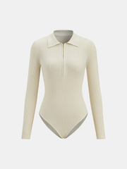 Ribbed Polo Zip Knit Bodysuit