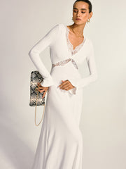 Lace Cross Paneled Long Sleeve Maxi Dress