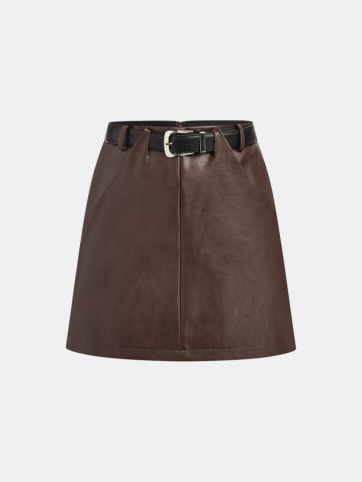 PU Leather Belted Mini Skirt
