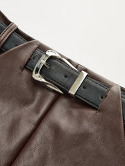 PU Leather Belted Mini Skirt